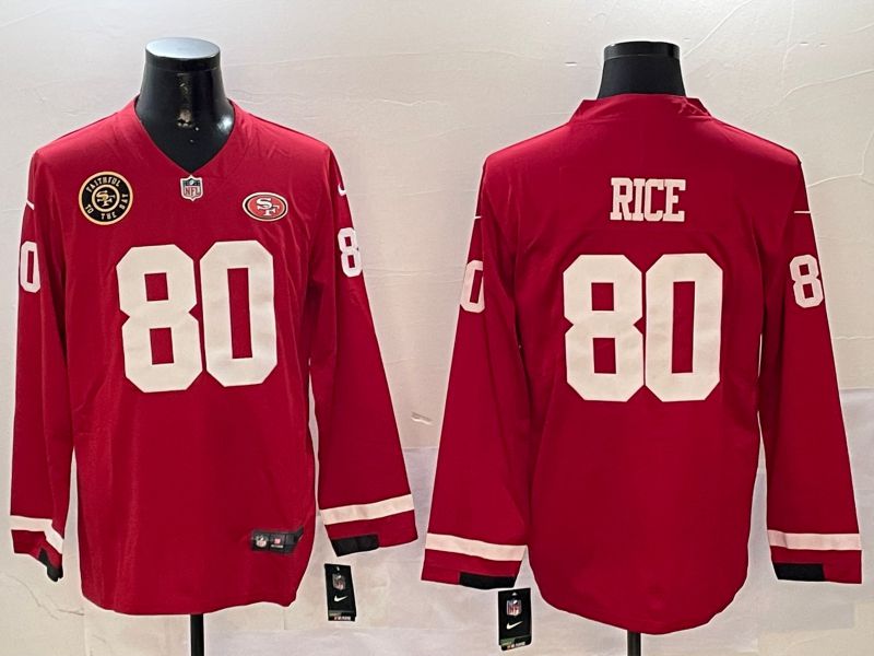Men San Francisco 49ers #80 Rice Red long sleeve 2024 Nike NFL Jersey style 01042